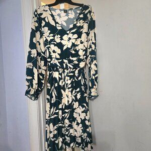 Pleated Green & Cream Dress
